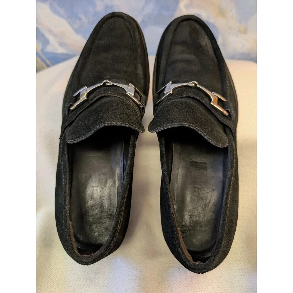 Gucci 43.5/10.5 E Chunky Lug Sole Polished Metal Bit Suede Loafers